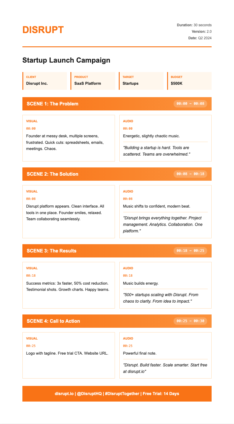 Startup pitch deck commercial script